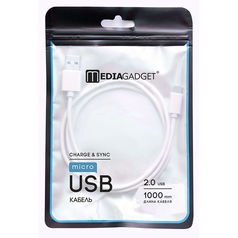 фото USB - кабель MEDIAGADGET U-MCU12P 2.0 USB - microUSB (белый,1м,ПВХ, европакет)