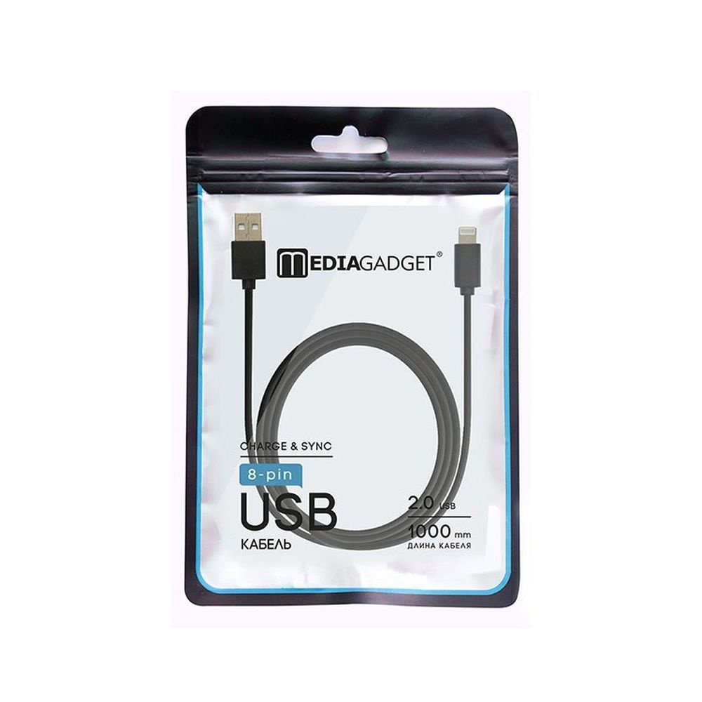 фото USB - кабель MEDIAGADGET U-8PLT11P 2.0 USB - 8-pin (черный,1м,ПВХ,европакет)