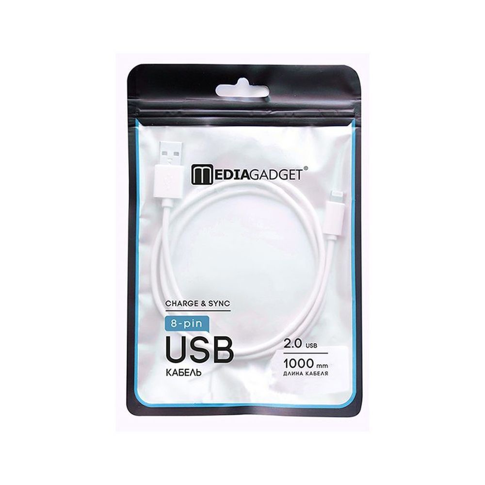 фото USB - кабель MEDIAGADGET U-8PLT11P 2.0 USB - 8-pin (белый,1м,ПВХ, европакет)