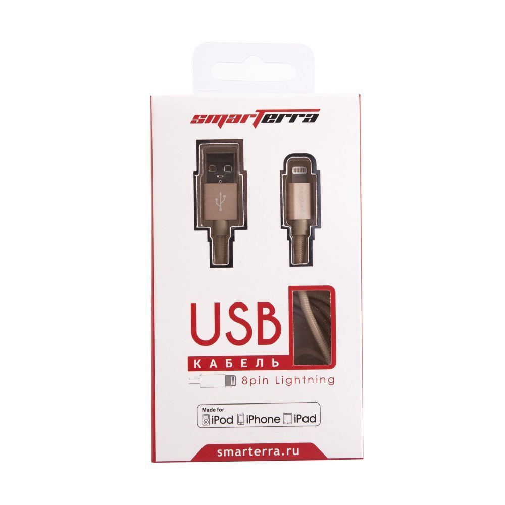 фото USB-кабель Smarterra STR-AL002M для iPhone/iPad/iPod 8-pin Lightning, MFI (1м, нейлон, роз. золото)