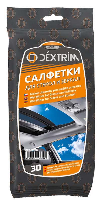 фото Влажные салфетки Dextrim для стекол и зеркал, 30 шт.