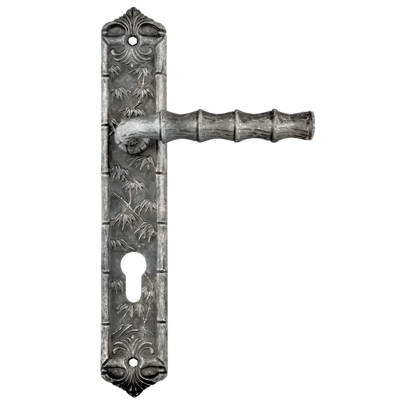 фото Дверная ручка на планке Пальма (застаренное серебро) (под цилиндр) НОРА-М