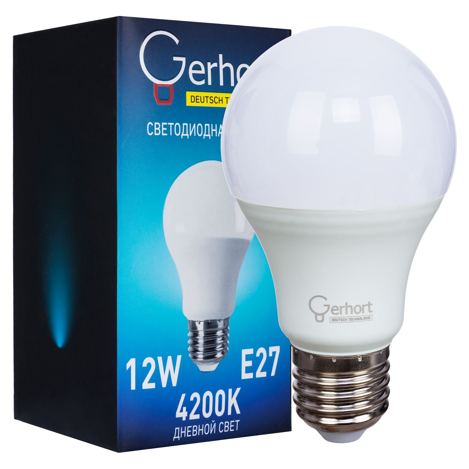 фото Лампочка Gerhort 12W A60 LED 4200K E27, Дневной свет 12 Вт, Светодиодная