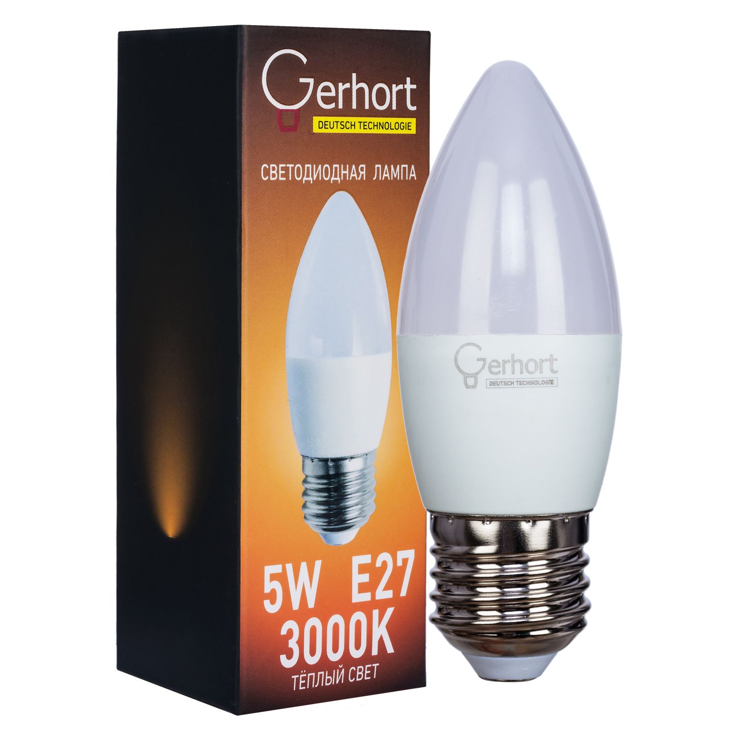 фото Лампочка Gerhort 5W C37 LED 3000K E27, Теплый свет 5 Вт, Светодиодная