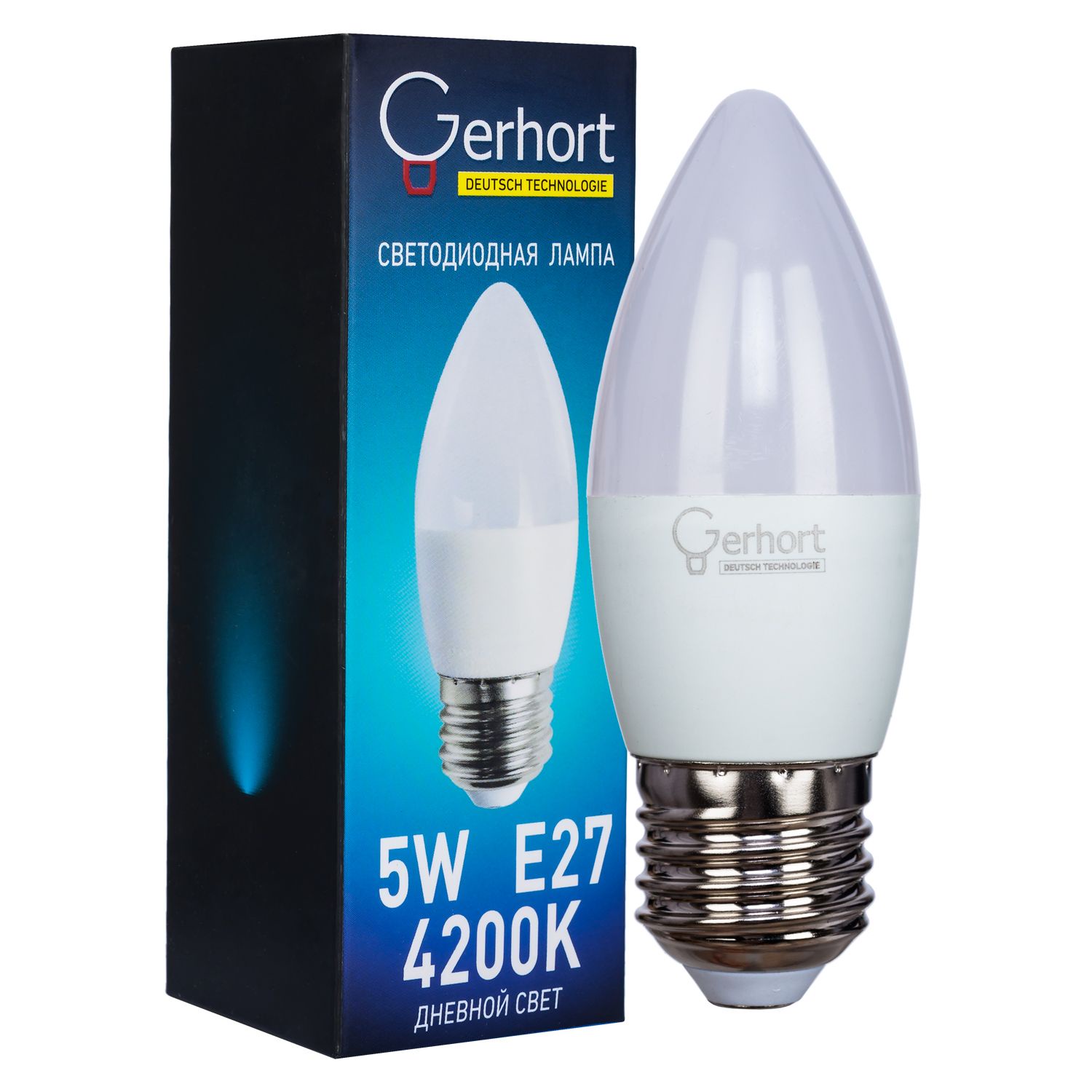 фото Лампочка Gerhort 5W C37 LED 4200K E27, Дневной свет 5 Вт, Светодиодная