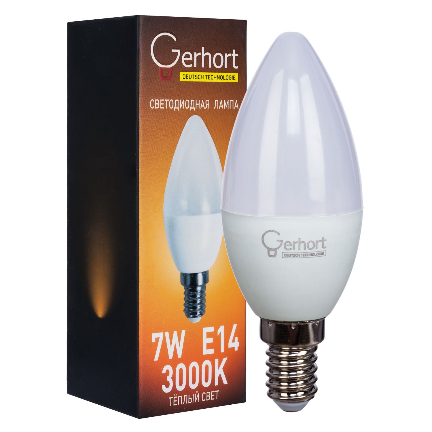 фото Лампочка Gerhort 7W C37 LED 3000K E14, Теплый свет 7 Вт, Светодиодная