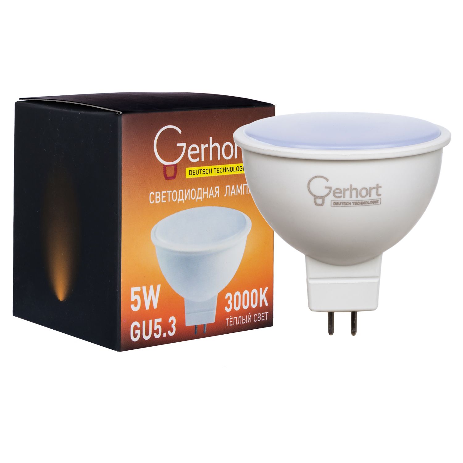 фото Лампочка Gerhort 5W JCDR LED 3000K GU5.3, Теплый свет 5 Вт, Светодиодная