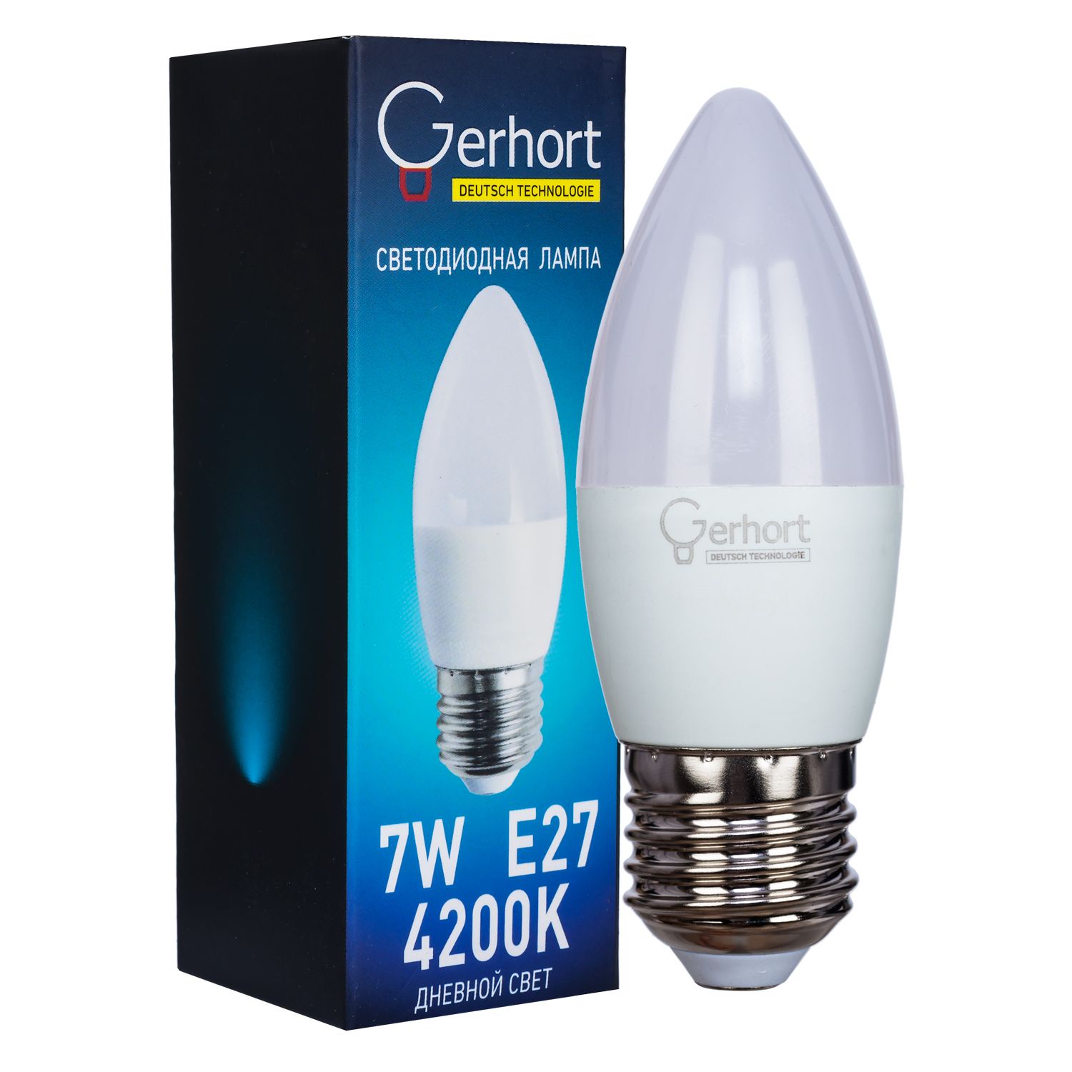 фото Лампочка Gerhort 7W C37 LED 4200K E27, Дневной свет 7 Вт, Светодиодная