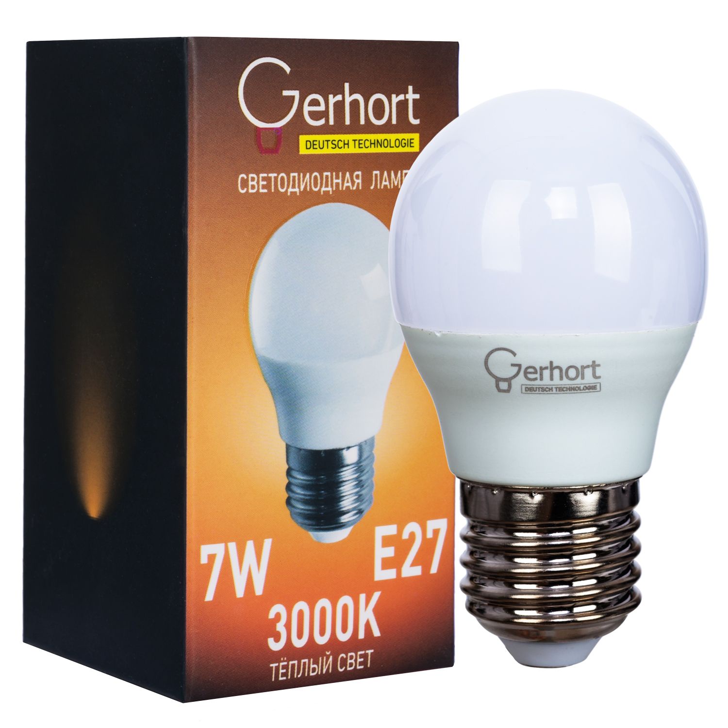 фото Лампочка Gerhort 7W G45 LED 3000K E27, Теплый свет 7 Вт, Светодиодная