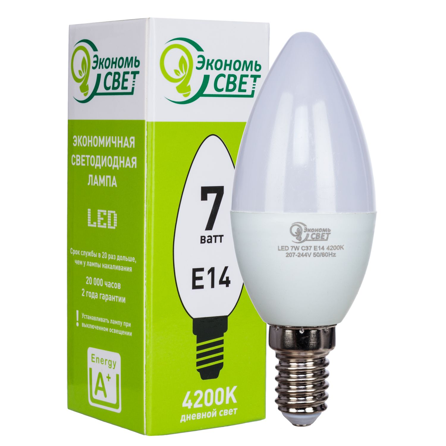 фото Лампочка Экономь Свет 7W C37 LED 4200K E14, Дневной свет 7 Вт, Светодиодная