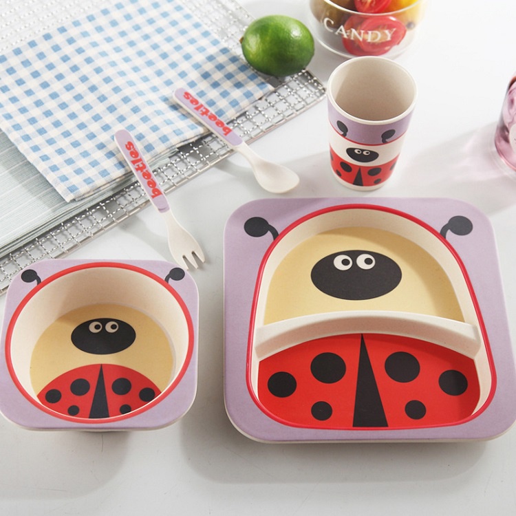 фото Детский столовый набор, тарелка, миска, ложка, вилка, стакан, цвет сиреневый, 27х25х10 см Baby fox