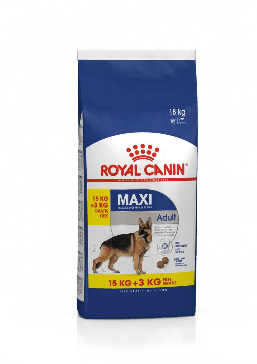 фото Корм сухой Royal Canin Maxi Adult GR 26, для собак от 15 месяцев до 8 лет, 15 кг + 3 кг