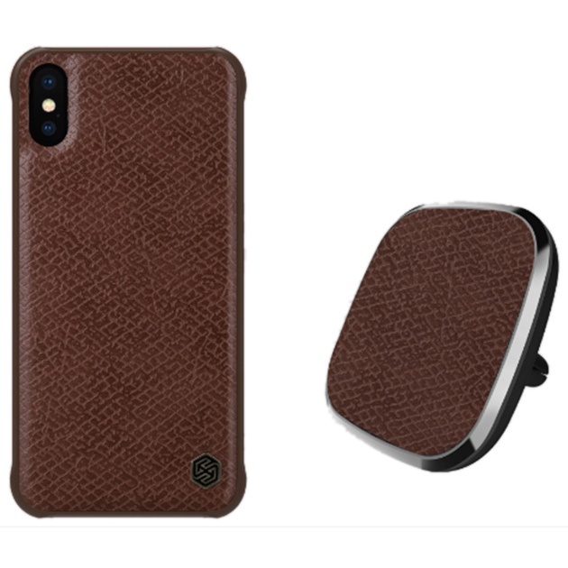 фото Набор Nillkin Leather Set: держатель с беспроводной зарядкой II-A + чехол для iPhone X/XS - Коричневый