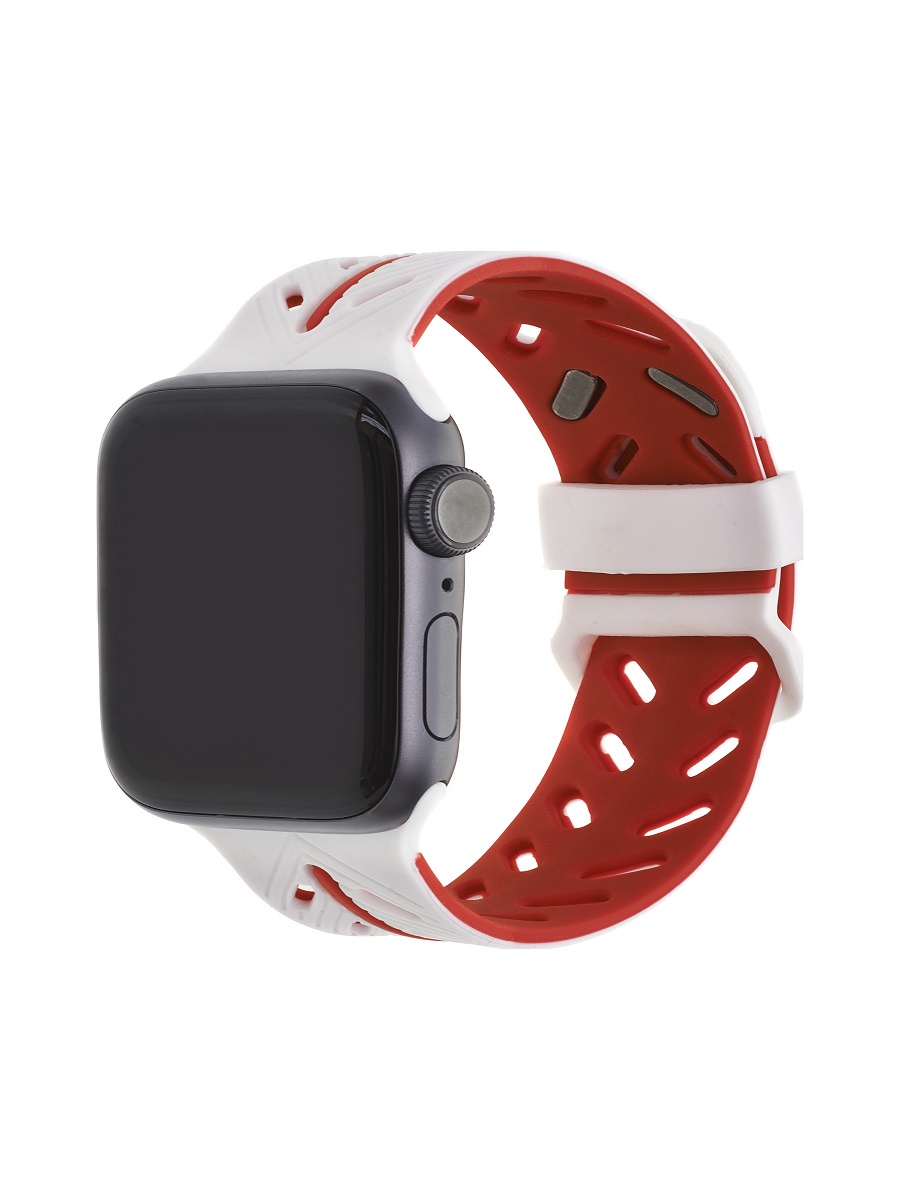 фото Ремешок для часов Apple Watch 42-44 мм силиконовый бело-красный His