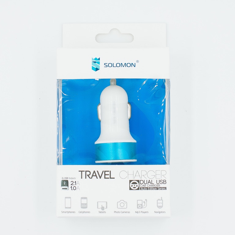 фото Автомобильное зарядное устройство Solomon Travel Charger 2,1А (2USB, синий)