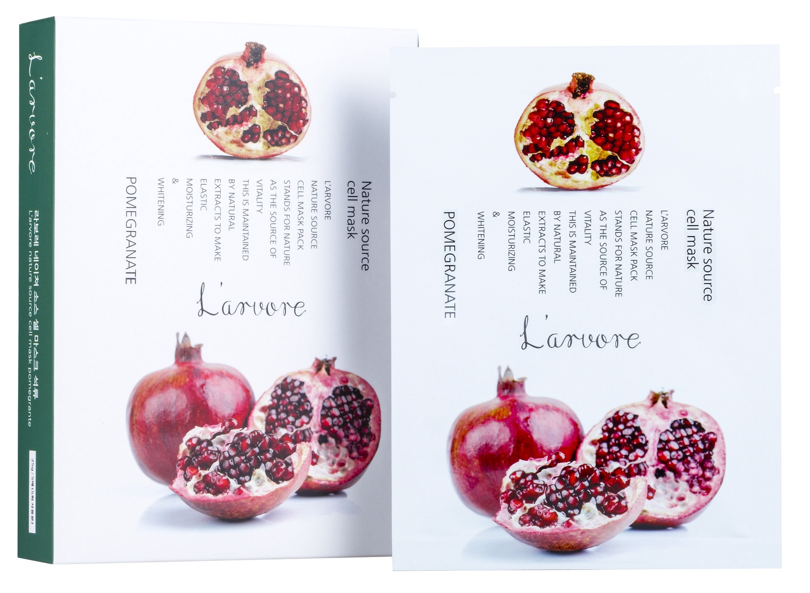 фото Набор тканевых масок для лица с экстрактом граната L'arvore "Nature Source Cell Mask Pomegranate", 25гр.х5шт.