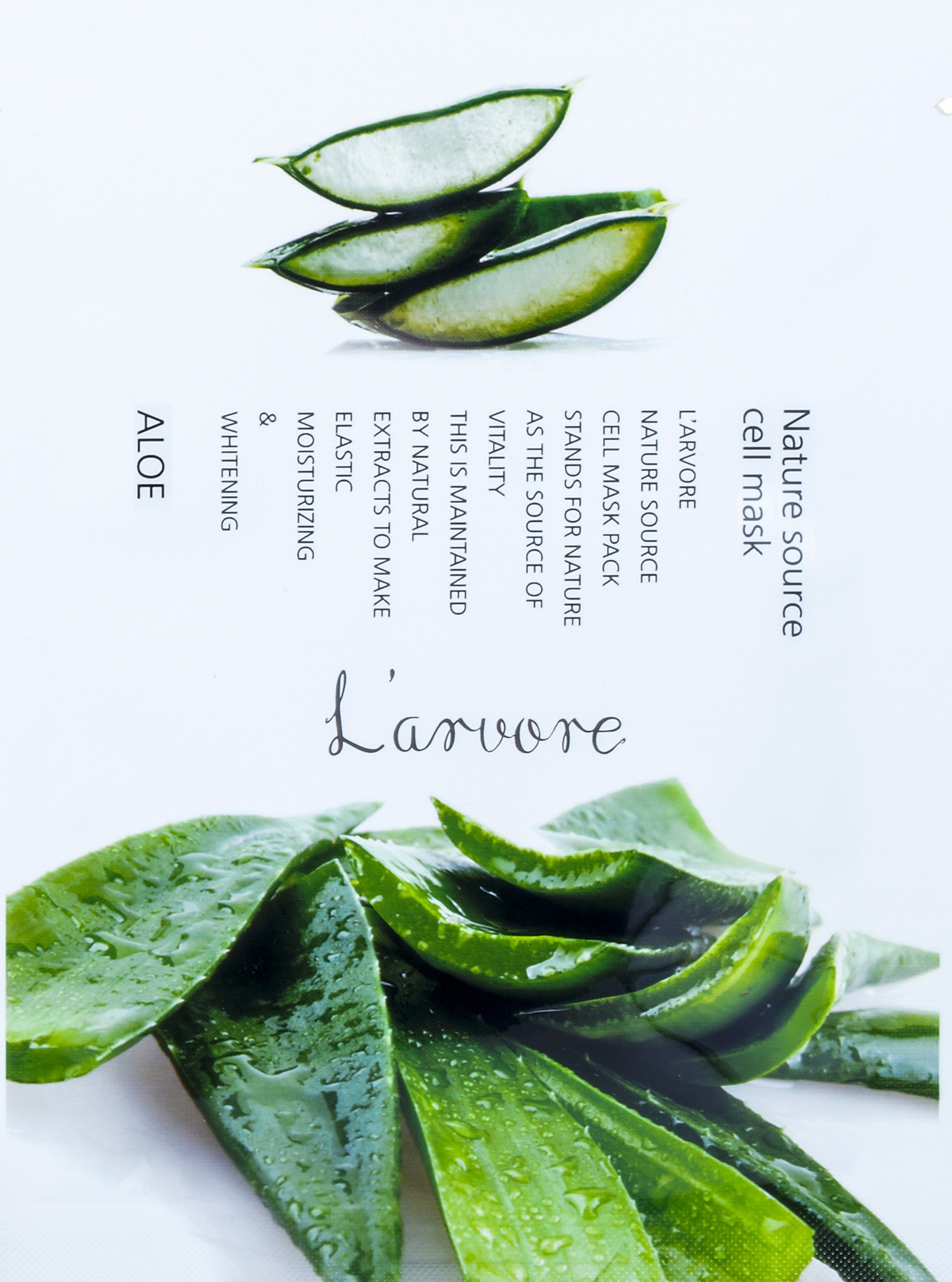 фото Тканевая маска для лица с экстрактом алоэ L'arvore "Nature Source Cell Mask Aloe", 25гр.