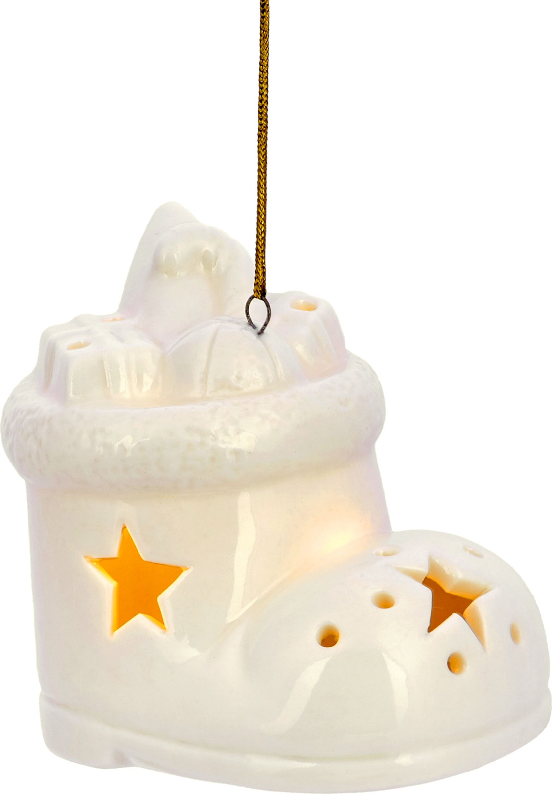 фото Подвесное украшение Magic Time Сапожок, со светодиодной подсветкой, 80887, белый, 8 х 5,5 х 7 см