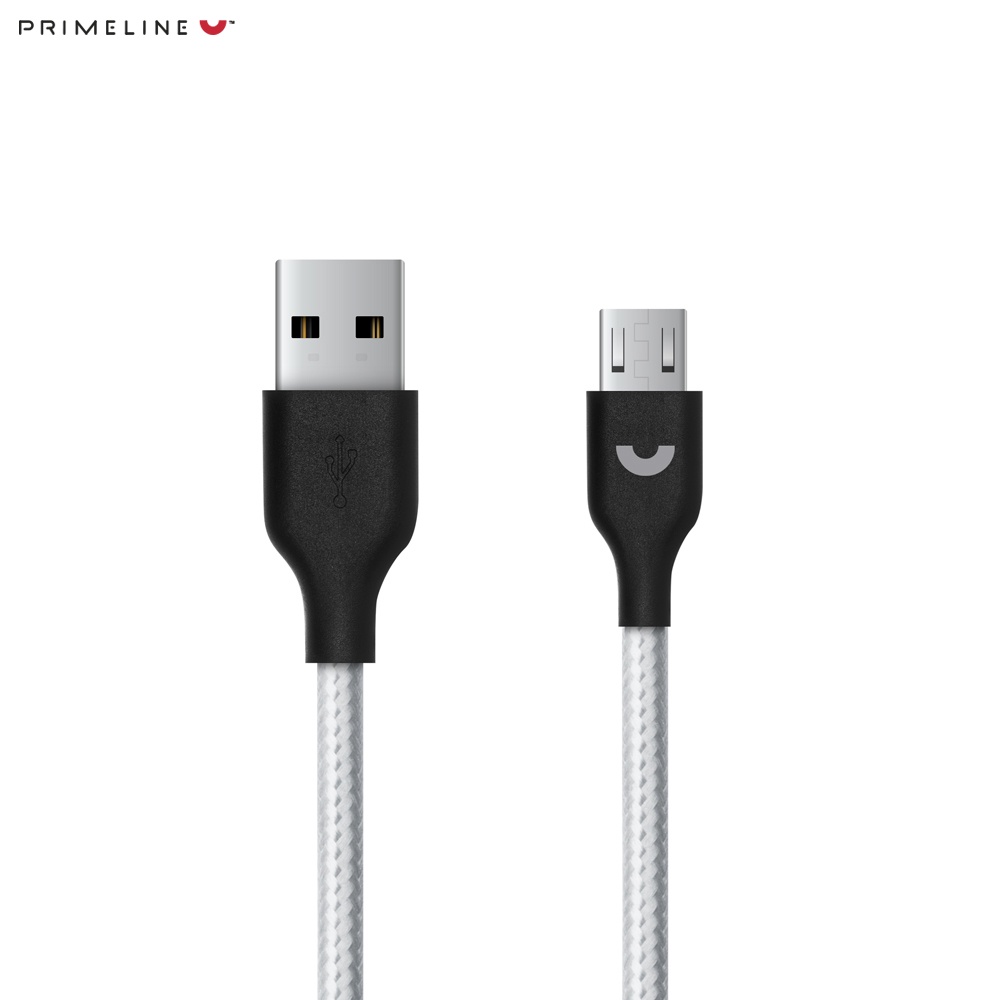 фото Дата-кабель USB - micro USB, нейлон, 1.2м, серебро, Prime Line