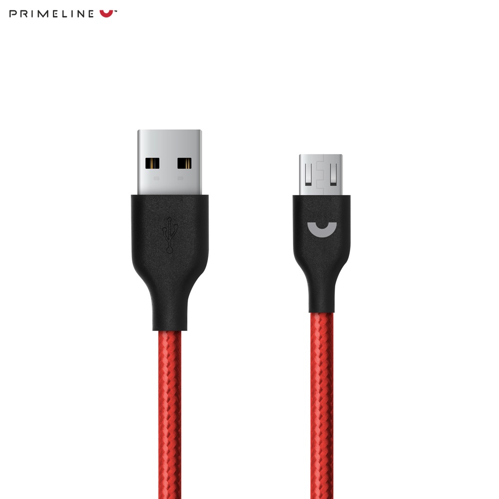 фото Дата-кабель USB - micro USB, нейлон, 1.2м, красный, Prime Line