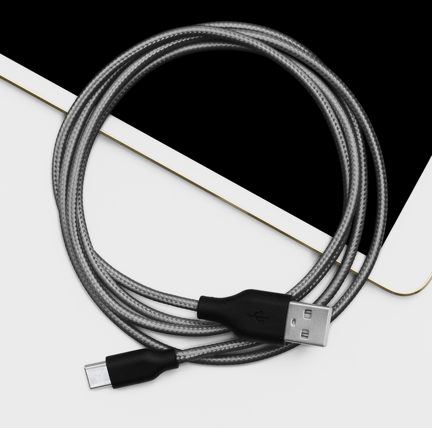 фото Дата-кабель USB - USB Type-C, нейлон, 1.2м, серый , Prime Line