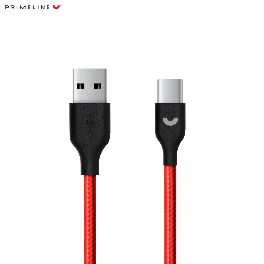 фото Дата-кабель USB - USB Type-C, нейлон, 1.2м, красный, Prime Line