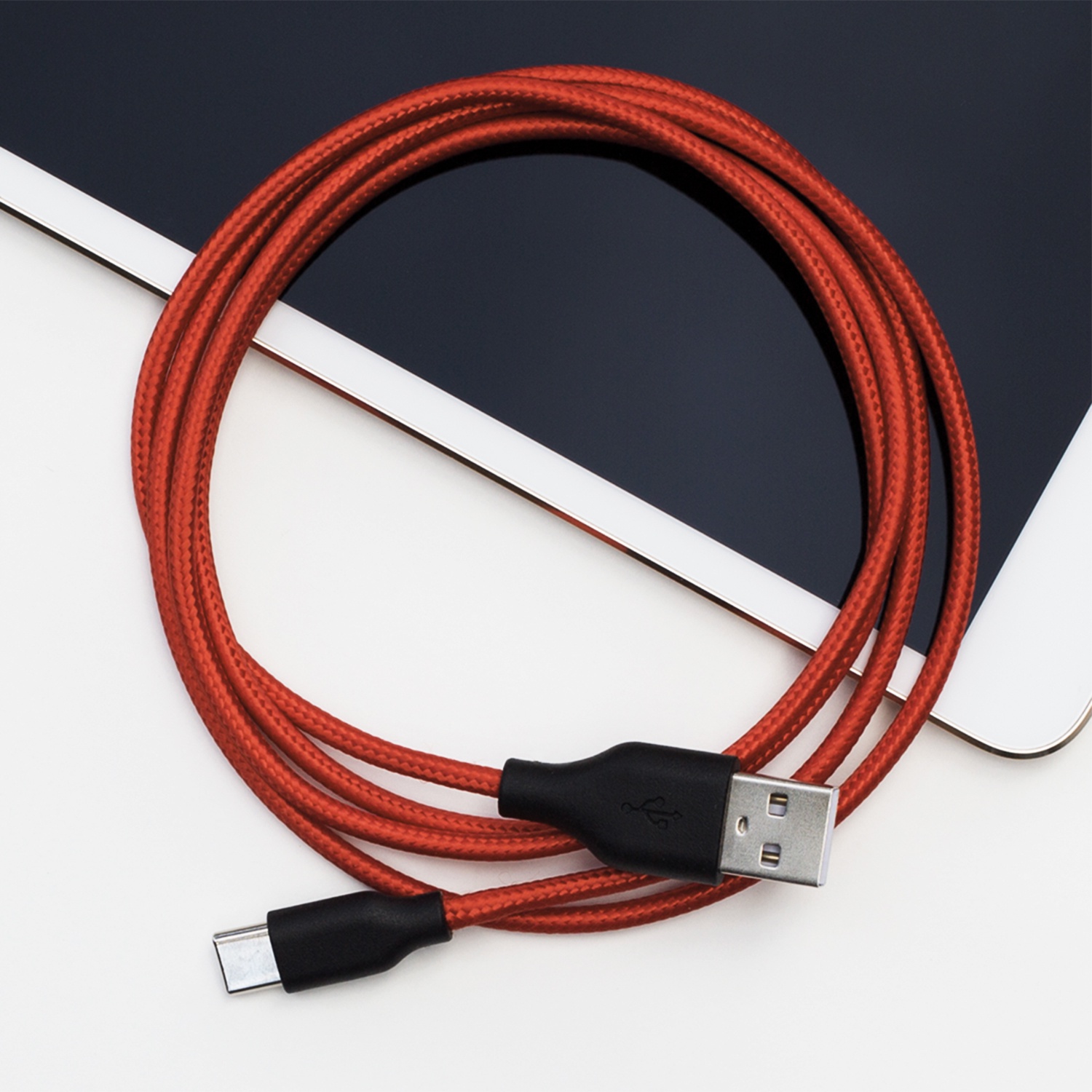 фото Дата-кабель USB - USB Type-C, нейлон, 1.2м, красный, Prime Line