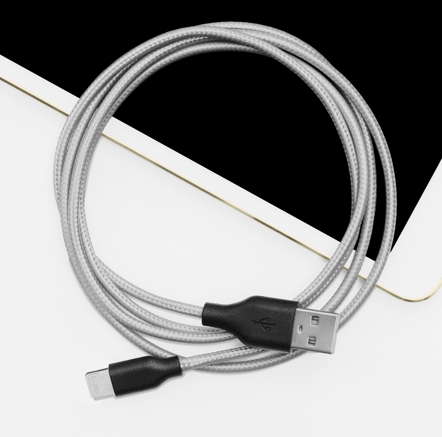 фото Дата-кабель USB - Lightning, нейлон, 1.2м, серебро, Prime Line