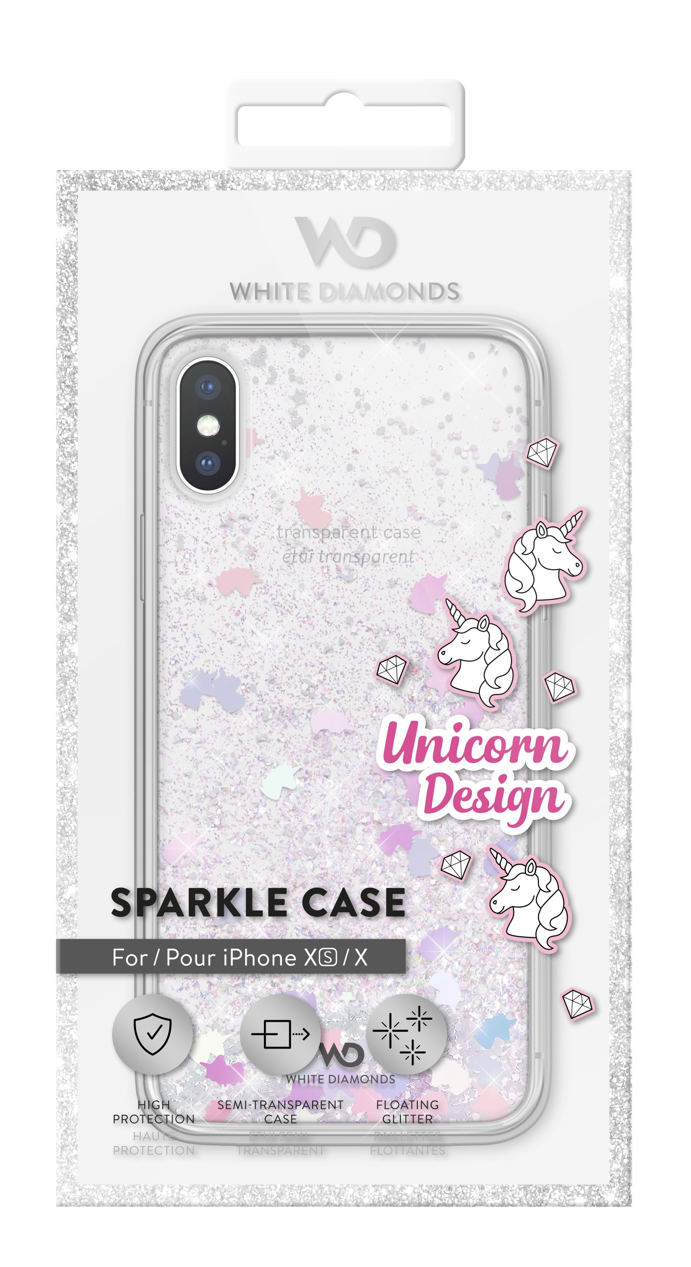 фото Чехол для Apple iPhone XS, Apple iPhone X Sparkle Unicorns White diamonds