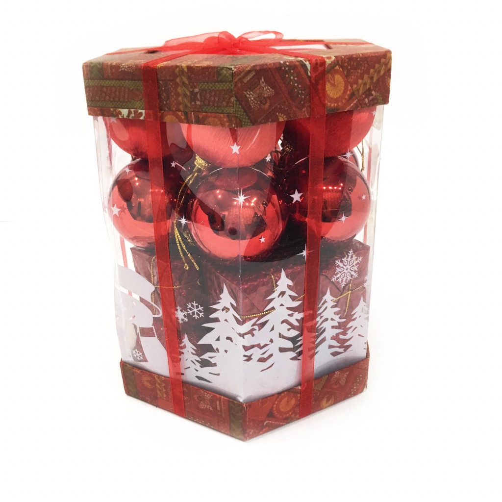 фото Подарочный набор красных ёлочных украшений Шары и подарки 6 см, 28 шт, Migliores
