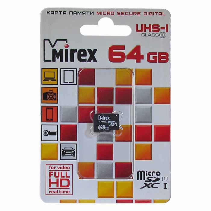 фото Карта памяти Mirex microSDXC Class 10 UHS-I U1, 13612-MC10SD64 64GB , цвет: черный