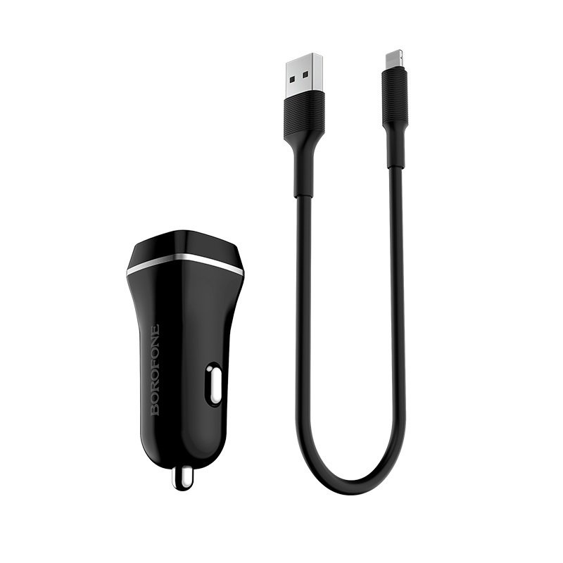 фото Автомобильное зарядное устройство Borofone BZ2 Joyroad dual port USB car charger set Lightning Black