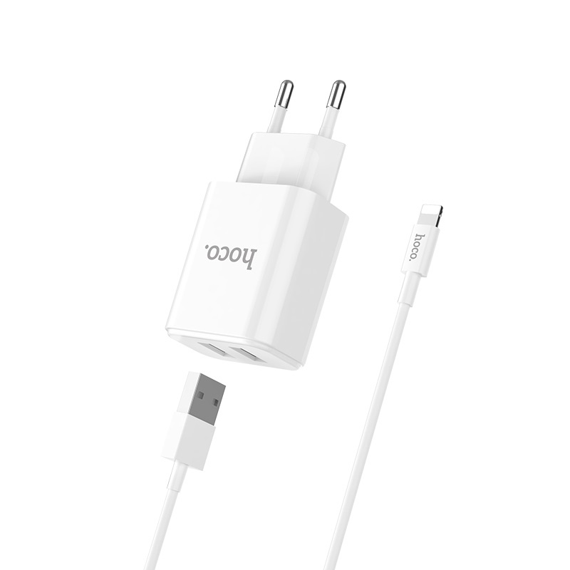 фото Зарядное устройство Hoco C62A Victoria Dual USB, Lightning cable, 2.1 A, белое