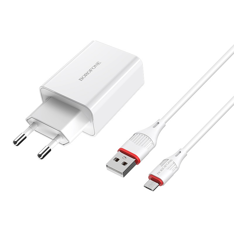 фото Сетевое зарядное устройство Borofone BA21A Long journey single port QC3.0 charger set (Micro) (EU) White