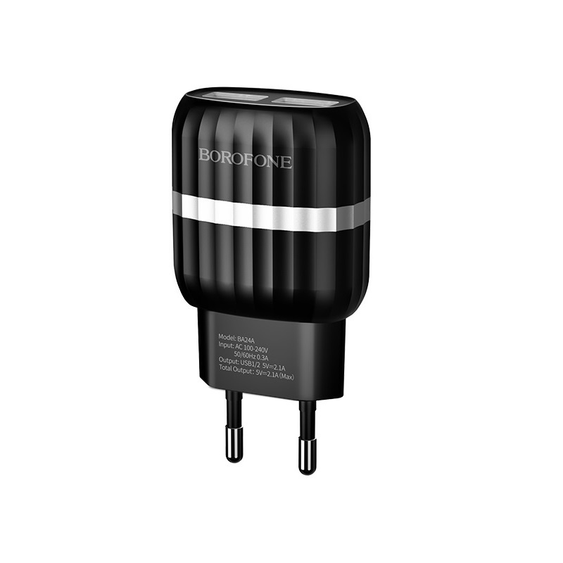 фото Сетевое зарядное устройство Borofone BA24A Vigour dual port charger set (Lightning) (EU) Black
