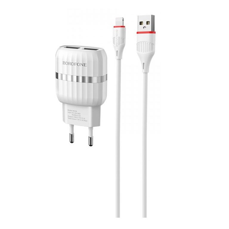 фото Сетевое зарядное устройство Borofone BA24A Vigour dual port charger set (Lightning) (EU) White