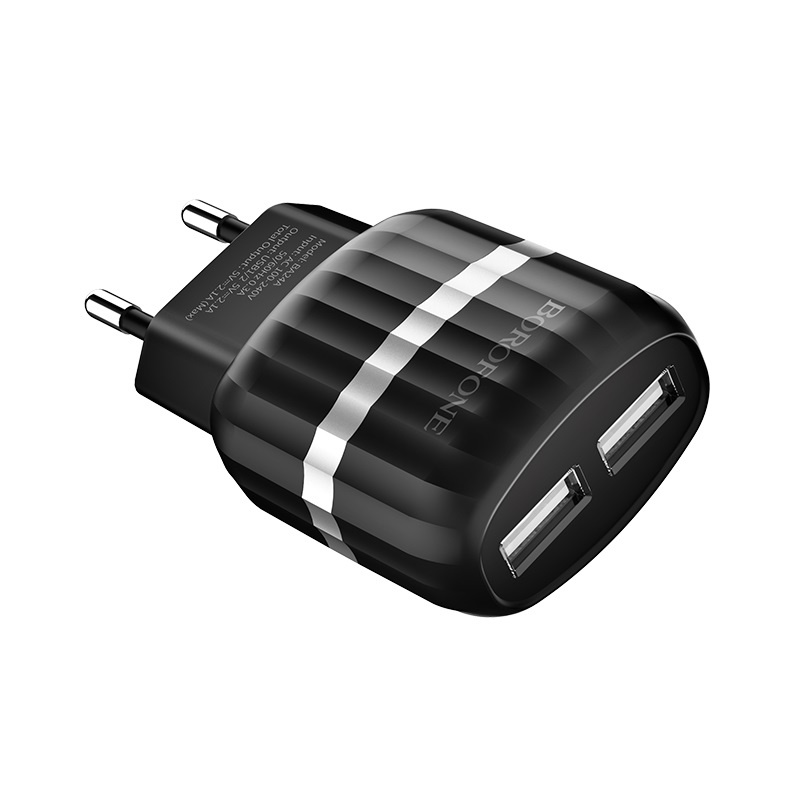 фото Сетевое зарядное устройство Borofone BA24A Vigour dual port charger set (Micro) (EU) Black