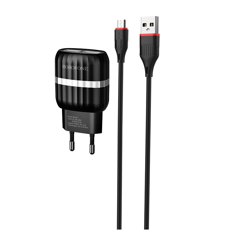 фото Сетевое зарядное устройство Borofone BA24A Vigour dual port charger set (Micro) (EU) Black