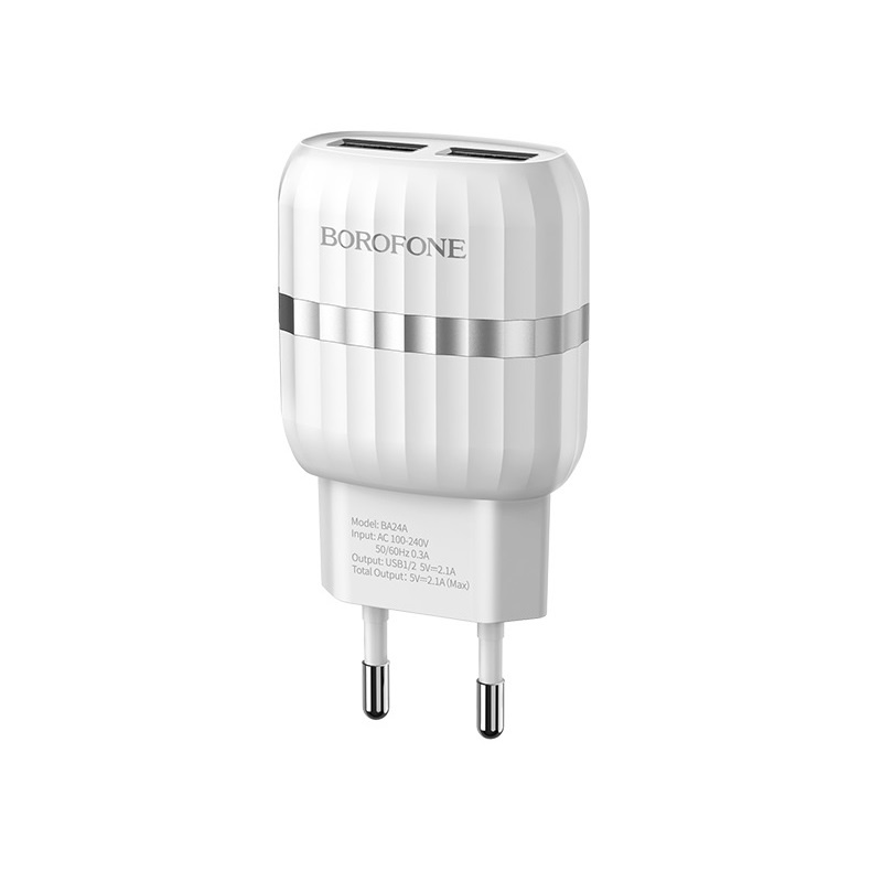 фото Сетевое зарядное устройство Borofone BA24A Vigour dual port charger set (Micro) (EU) White