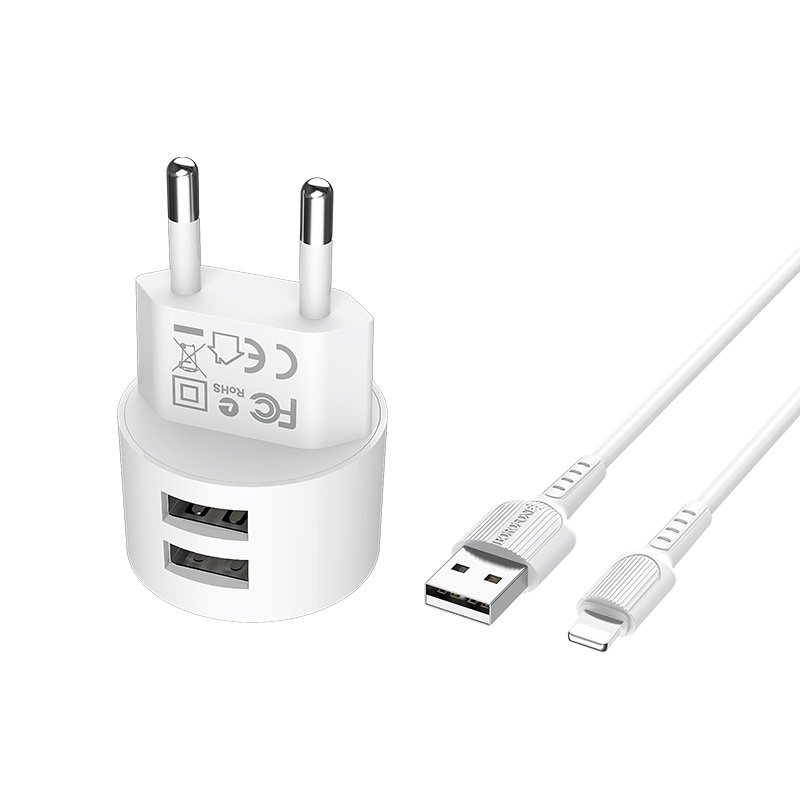 фото Сетевое зарядное устройство Borofone BA23A Brilliant dual port charger set (Lightning) (EU) White