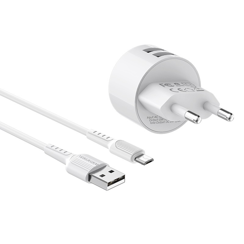 фото Сетевое зарядное устройство Borofone BA23A Brilliant dual port charger set (Micro) (EU) White