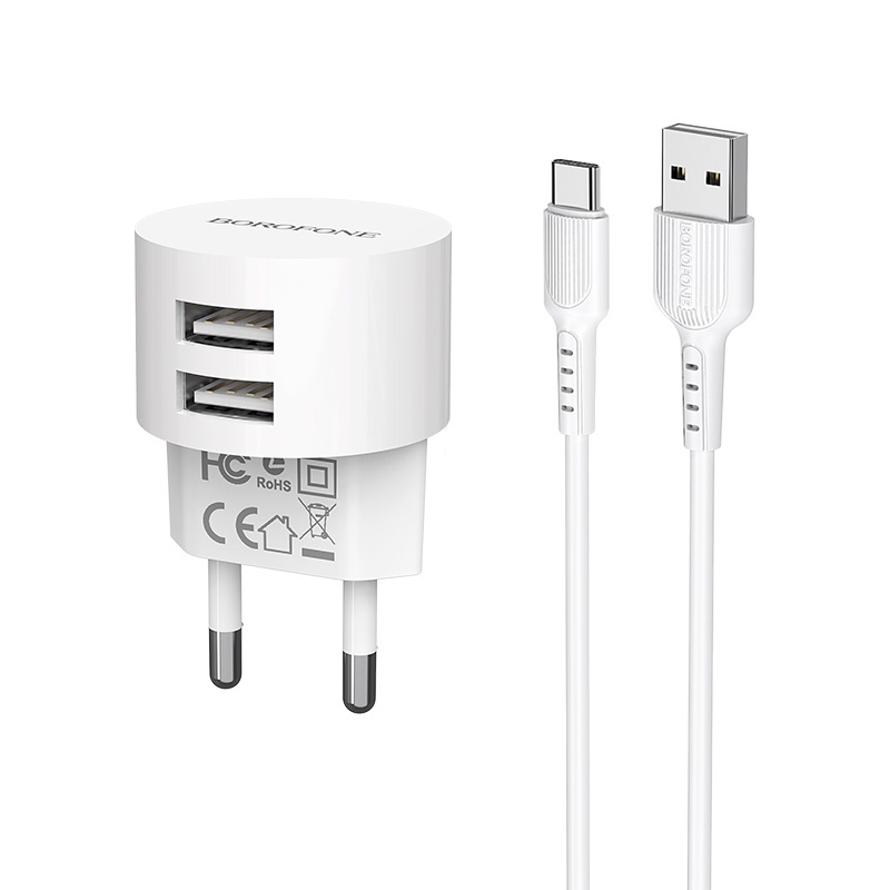 фото Сетевое зарядное устройство Borofone BA23A Brilliant dual port charger set (Type-C) (EU) White