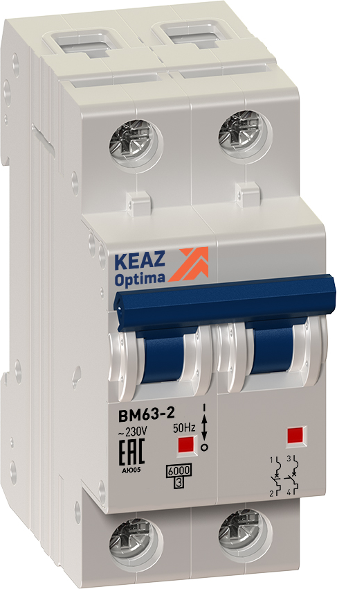 фото Выключатель автоматический модульный КЭАЗ, 2п C 63А 6кА OptiDin BM63 УХЛ3. 103686
