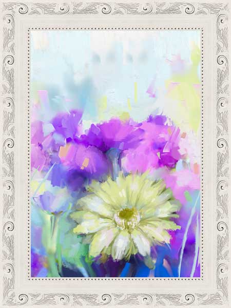 фото Картина в багете 30x40 см "Белые и фиолетовые цветы" Экорамка BE-103-432