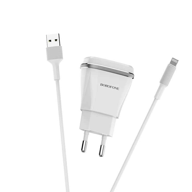 фото Сетевое зарядное устройство Borofone BA1A Joyplug one port USB charger set Lightning (EU) White