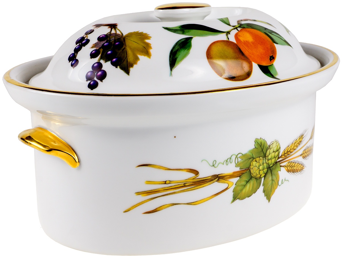 фото Блюдо с крышкой "Ившем". Фарфор, деколь, золочение. Royal Worcester, Великобритания, конец 20 века