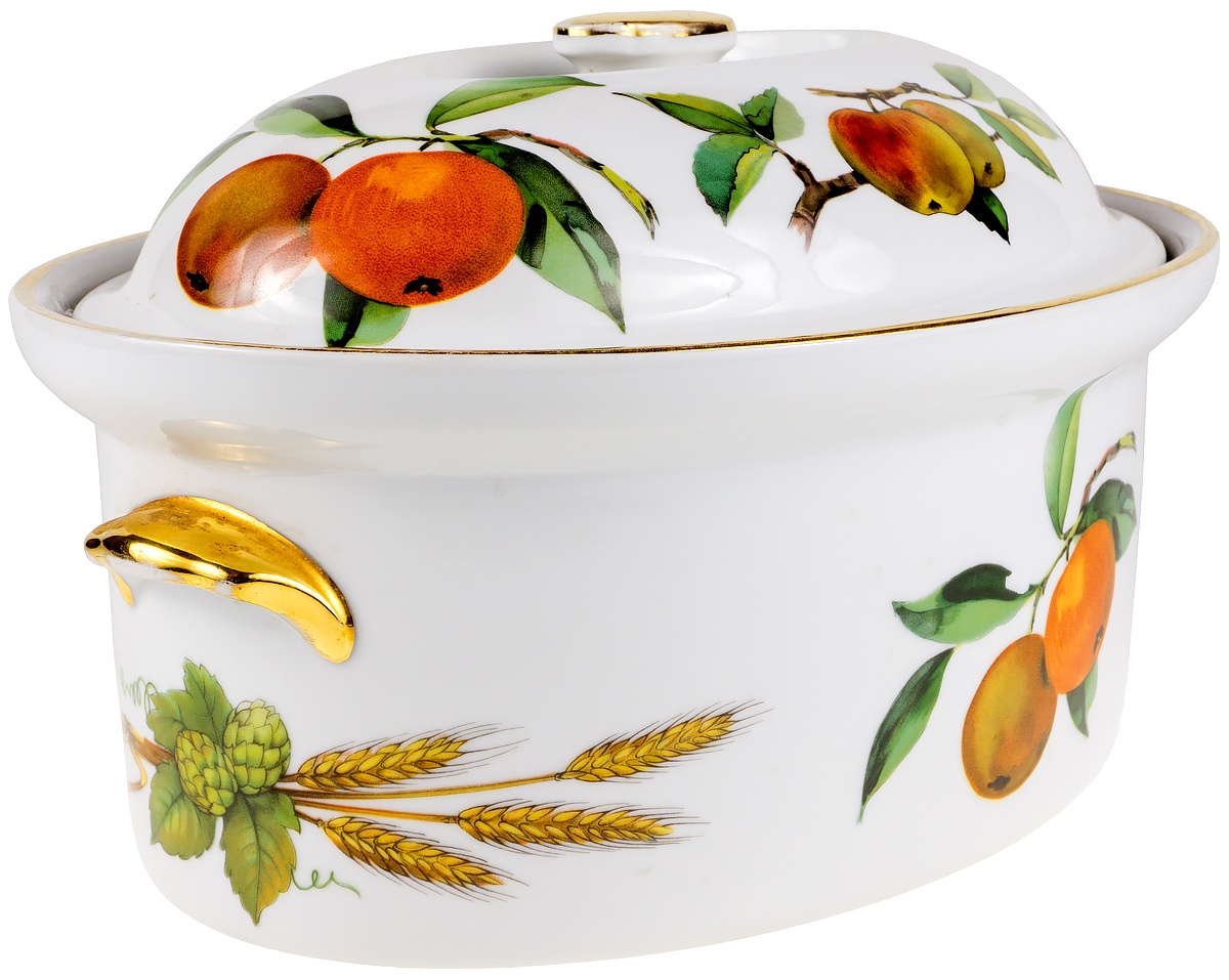 фото Блюдо с крышкой "Ившем". Фарфор, деколь, золочение. Royal Worcester, Великобритания, конец 20 века