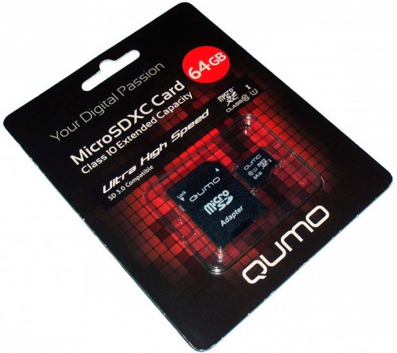 фото Карта памяти MicroSD 64GB Qumo Class 10 UHS-I + SD адаптер