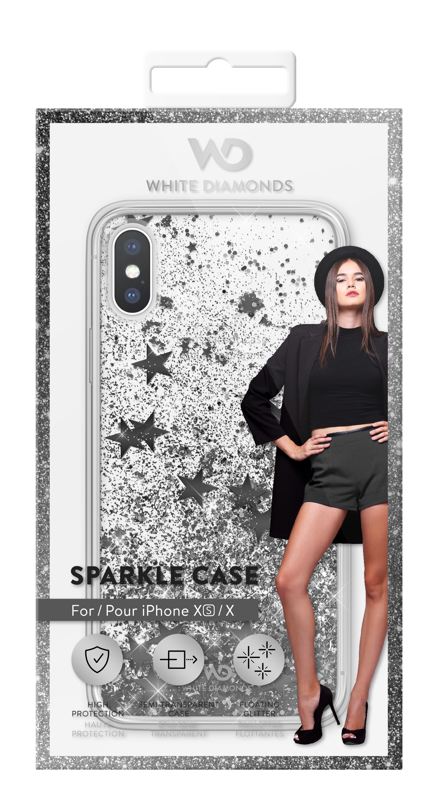 фото Чехол White Diamonds Sparkle для iPhone XS/X, черные звезды