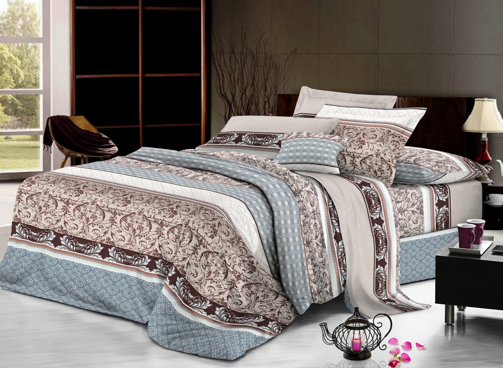 фото Комплект постельного белья Selena Home Textile Семейное (одеяло стеганое, простыня, 2 наволочки)
